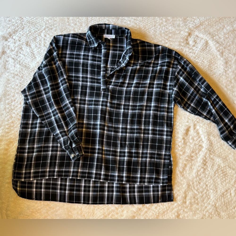 Plaid Black and White Women's Button Down Shirt